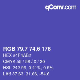 カラーコード: RGB 79.7 74.6 178 | qconv.com