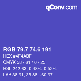 カラーコード: RGB 79.7 74.6 191 | qconv.com