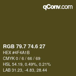 カラーコード: RGB 79.7 74.6 27 | qconv.com