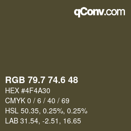 カラーコード: RGB 79.7 74.6 48 | qconv.com