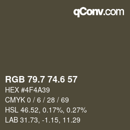 カラーコード: RGB 79.7 74.6 57 | qconv.com