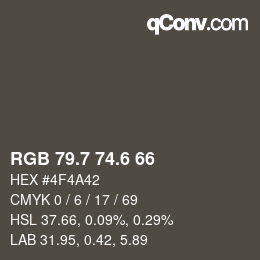 カラーコード: RGB 79.7 74.6 66 | qconv.com