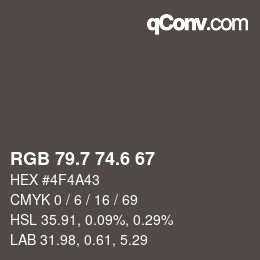 カラーコード: RGB 79.7 74.6 67 | qconv.com