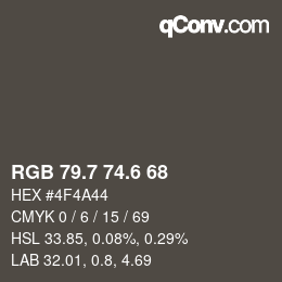 カラーコード: RGB 79.7 74.6 68 | qconv.com