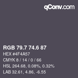 カラーコード: RGB 79.7 74.6 87 | qconv.com