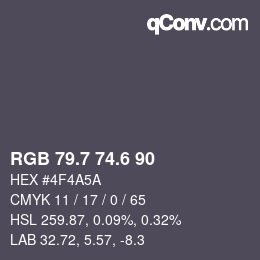 カラーコード: RGB 79.7 74.6 90 | qconv.com