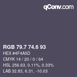 カラーコード: RGB 79.7 74.6 93 | qconv.com