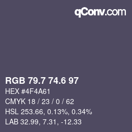 カラーコード: RGB 79.7 74.6 97 | qconv.com