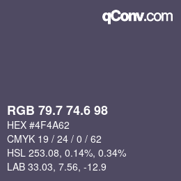 カラーコード: RGB 79.7 74.6 98 | qconv.com