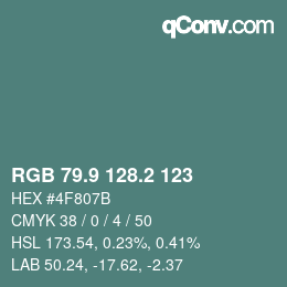 カラーコード: RGB 79.9 128.2 123 | qconv.com