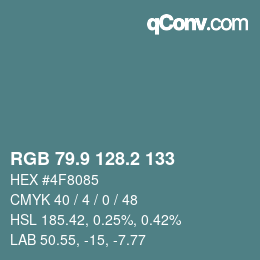 カラーコード: RGB 79.9 128.2 133 | qconv.com