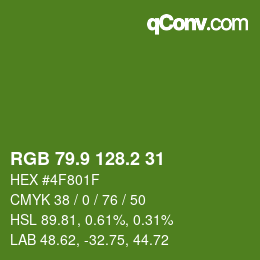 カラーコード: RGB 79.9 128.2 31 | qconv.com