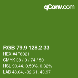 カラーコード: RGB 79.9 128.2 33 | qconv.com