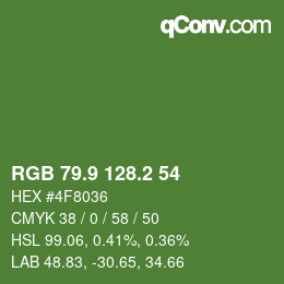 カラーコード: RGB 79.9 128.2 54 | qconv.com