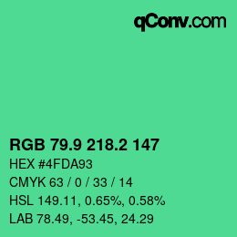 カラーコード: RGB 79.9 218.2 147 | qconv.com