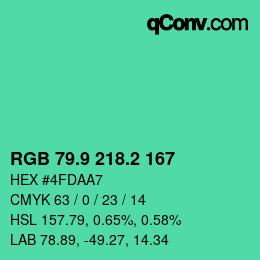 カラーコード: RGB 79.9 218.2 167 | qconv.com