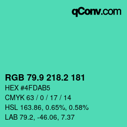 カラーコード: RGB 79.9 218.2 181 | qconv.com