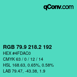 カラーコード: RGB 79.9 218.2 192 | qconv.com