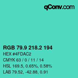 カラーコード: RGB 79.9 218.2 194 | qconv.com