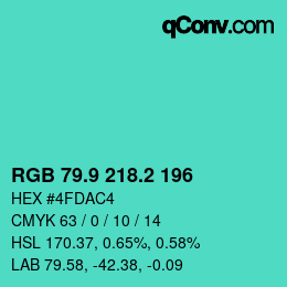 カラーコード: RGB 79.9 218.2 196 | qconv.com