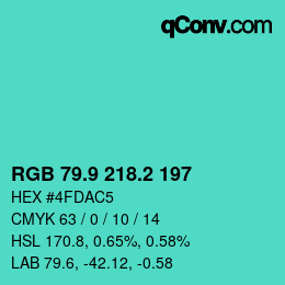 カラーコード: RGB 79.9 218.2 197 | qconv.com