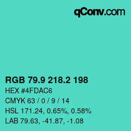 カラーコード: RGB 79.9 218.2 198 | qconv.com