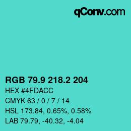 カラーコード: RGB 79.9 218.2 204 | qconv.com