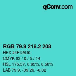 カラーコード: RGB 79.9 218.2 208 | qconv.com