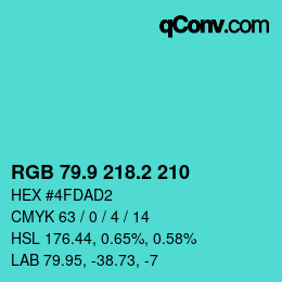 カラーコード: RGB 79.9 218.2 210 | qconv.com