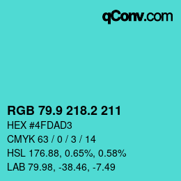 カラーコード: RGB 79.9 218.2 211 | qconv.com