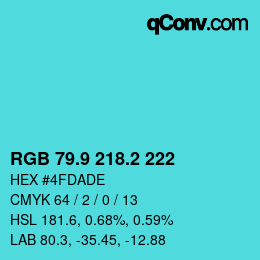 Farbcode: RGB 79.9 218.2 222 | qconv.com
