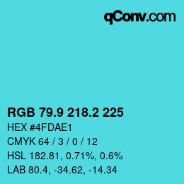 カラーコード: RGB 79.9 218.2 225 | qconv.com