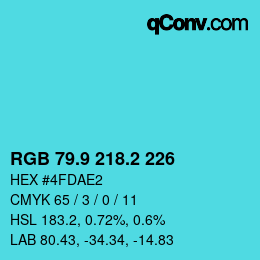 カラーコード: RGB 79.9 218.2 226 | qconv.com