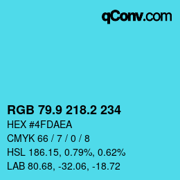 カラーコード: RGB 79.9 218.2 234 | qconv.com
