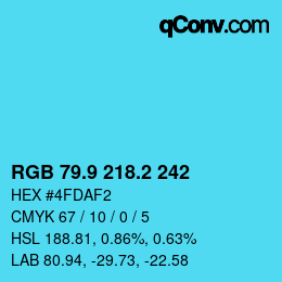 カラーコード: RGB 79.9 218.2 242 | qconv.com