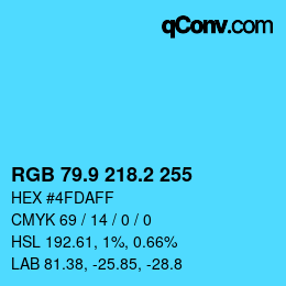 Color code: RGB 79.9 218.2 255 | qconv.com