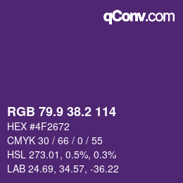 カラーコード: RGB 79.9 38.2 114 | qconv.com