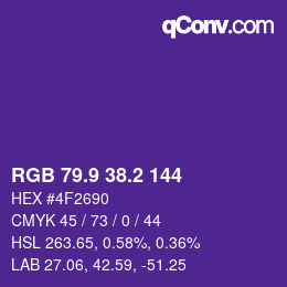 カラーコード: RGB 79.9 38.2 144 | qconv.com