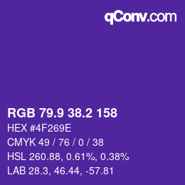 カラーコード: RGB 79.9 38.2 158 | qconv.com