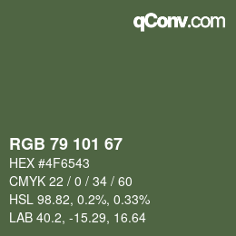 Color code: RGB 79 101 67 | qconv.com