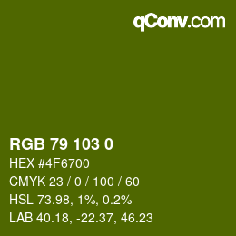 Color code: RGB 79 103 0 | qconv.com