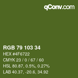 カラーコード: RGB 79 103 34 | qconv.com