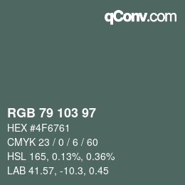 Color code: RGB 79 103 97 | qconv.com