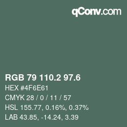カラーコード: RGB 79 110.2 97.6 | qconv.com