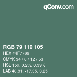 Color code: RGB 79 119 105 | qconv.com