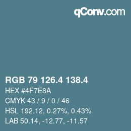 カラーコード: RGB 79 126.4 138.4 | qconv.com
