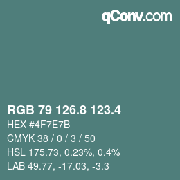 カラーコード: RGB 79 126.8 123.4 | qconv.com