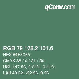 カラーコード: RGB 79 128.2 101.6 | qconv.com