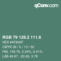 カラーコード: RGB 79 128.2 111.6 | qconv.com