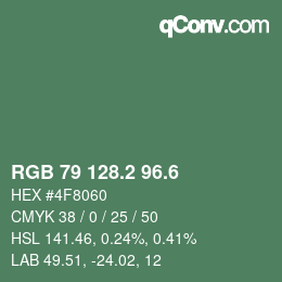 カラーコード: RGB 79 128.2 96.6 | qconv.com